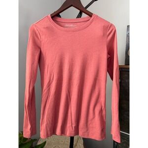 Eddie Bauer Womens Long Sleeve Crewneck T-Shirt Coral Pink Heathered Size M